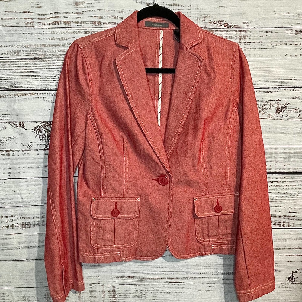 Liz Claiborne Red White Jean Blazer Jacket Size M